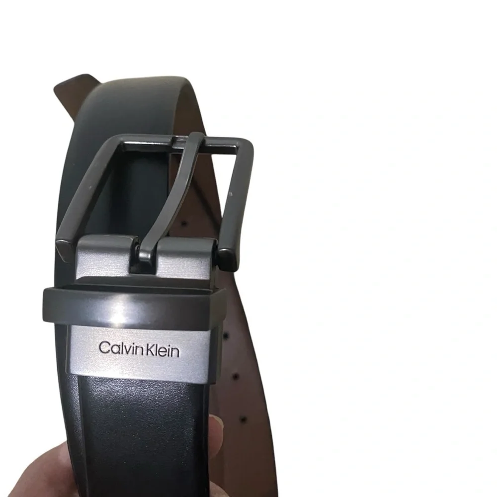 Calvin Klein CK Reversible Leather Sz 38 Belt Black Brown Brushed Nickel